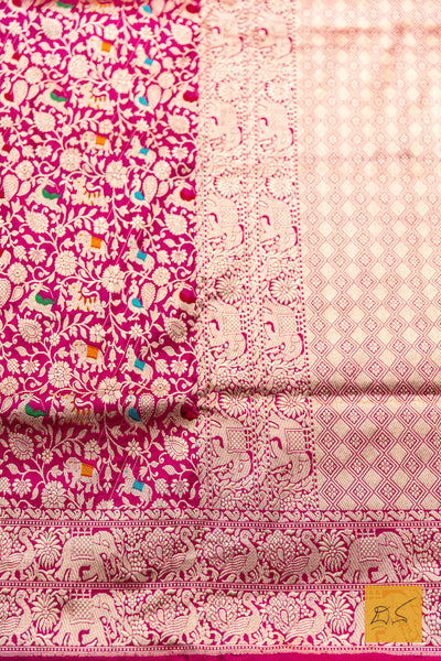 Haripriya- Pink Shikargah Banarasi Katan Silk Handwoven Saree