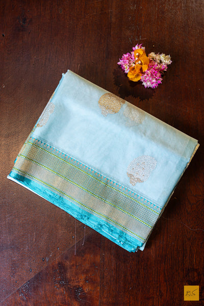 Ishumathi- Pastle Blue Banarasi Organza Handwoven Saree