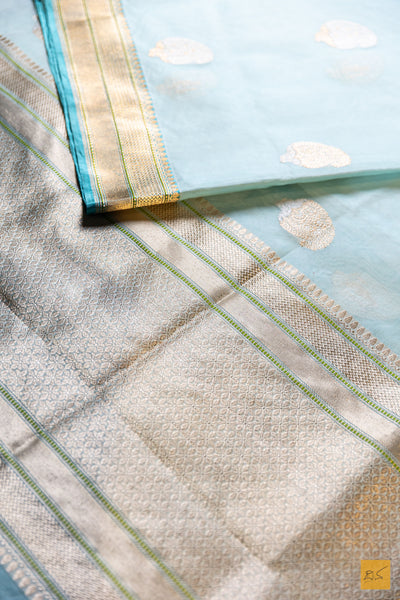 Ishumathi- Pastle Blue Banarasi Organza Handwoven Saree