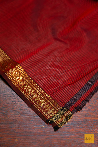 Nalinakshi- Orange-Black Maheshwari Garbh Reshmi Handwoven Saree