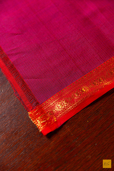 Harinakshi- Pink Maheshwari Garbh Reshmi Handwoven Saree
