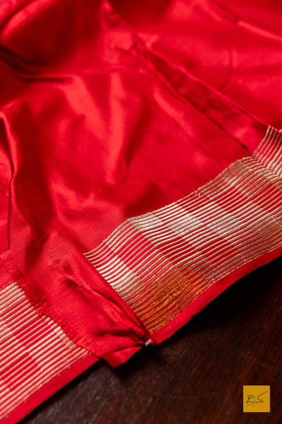 Prasidha- Red Banarasi Satin Silk Handwoven Saree