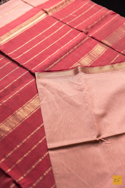 Ahalya- Peach Maheshwari Silk Cotton Handwoven Saree