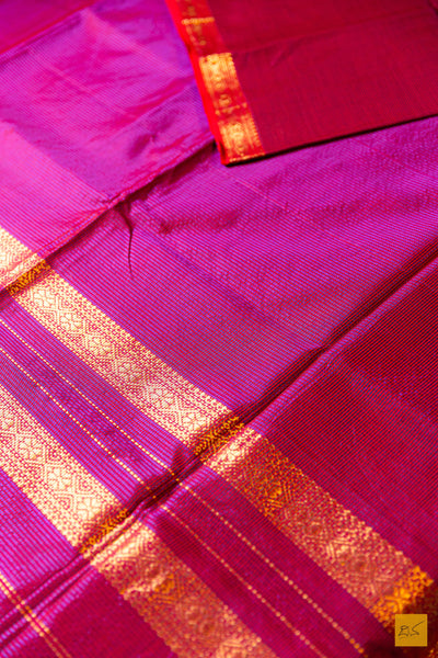 Harinakshi- Pink Maheshwari Garbh Reshmi Handwoven Saree