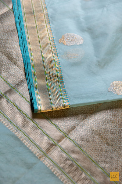 Ishumathi- Pastle Blue Banarasi Organza Handwoven Saree