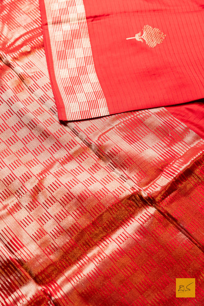 Prasidha- Red Banarasi Satin Silk Handwoven Saree