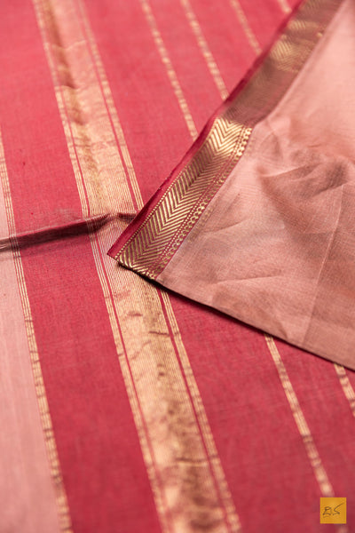 Ahalya- Peach Maheshwari Silk Cotton Handwoven Saree