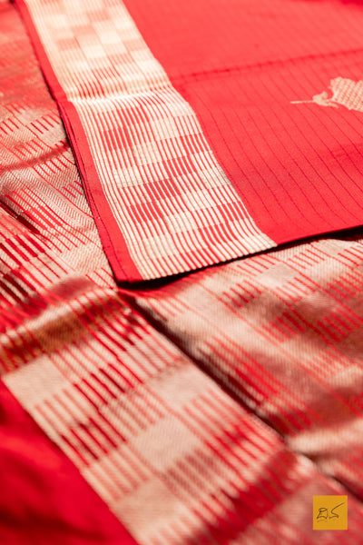 Prasidha- Red Banarasi Satin Silk Handwoven Saree