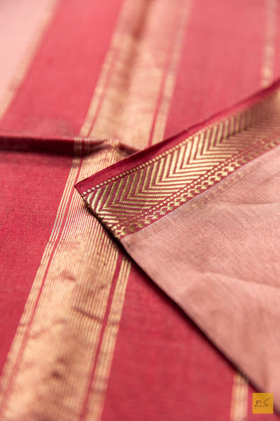 Ahalya- Peach Maheshwari Silk Cotton Handwoven Saree