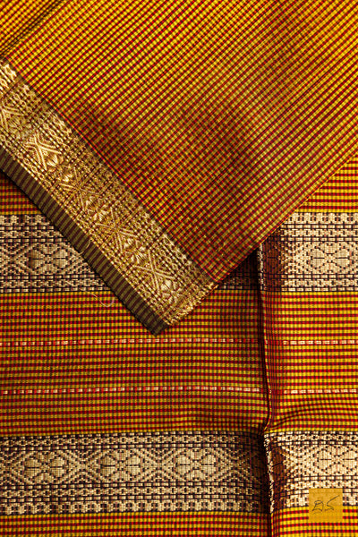 Nalinakshi- Orange-Black Maheshwari Garbh Reshmi Handwoven Saree