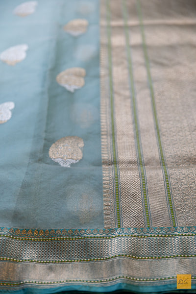 Ishumathi- Pastle Blue Banarasi Organza Handwoven Saree