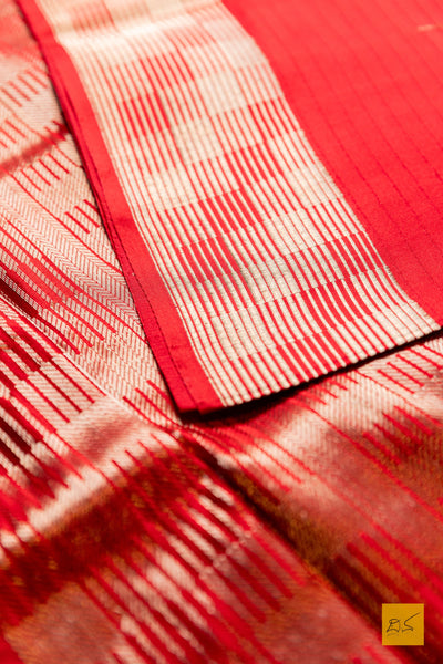 Prasidha- Red Banarasi Satin Silk Handwoven Saree