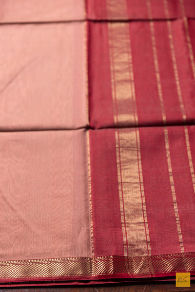 Ahalya- Peach Maheshwari Silk Cotton Handwoven Saree
