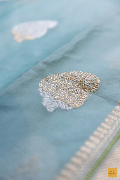 Ishumathi- Pastle Blue Banarasi Organza Handwoven Saree