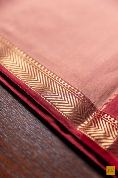 Ahalya- Peach Maheshwari Silk Cotton Handwoven Saree