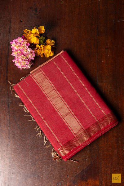 Ahalya- Peach Maheshwari Silk Cotton Handwoven Saree