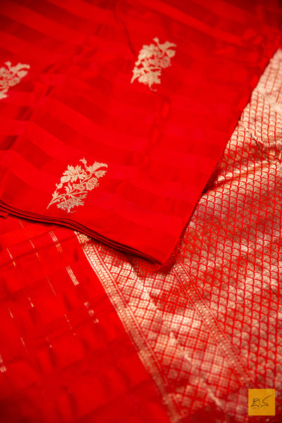 Red & Orange Banarasi Katan Silk Handwoven Saree