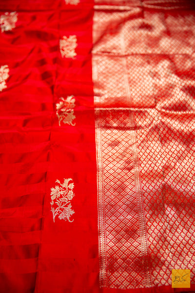 Red & Orange Banarasi Katan Silk Handwoven Saree