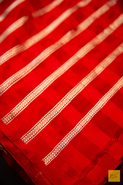 Red & Orange Banarasi Katan Silk Handwoven Saree