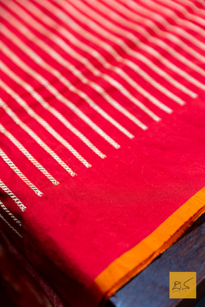 Red - Orange Banarasi Katan Silk Handwoven Saree