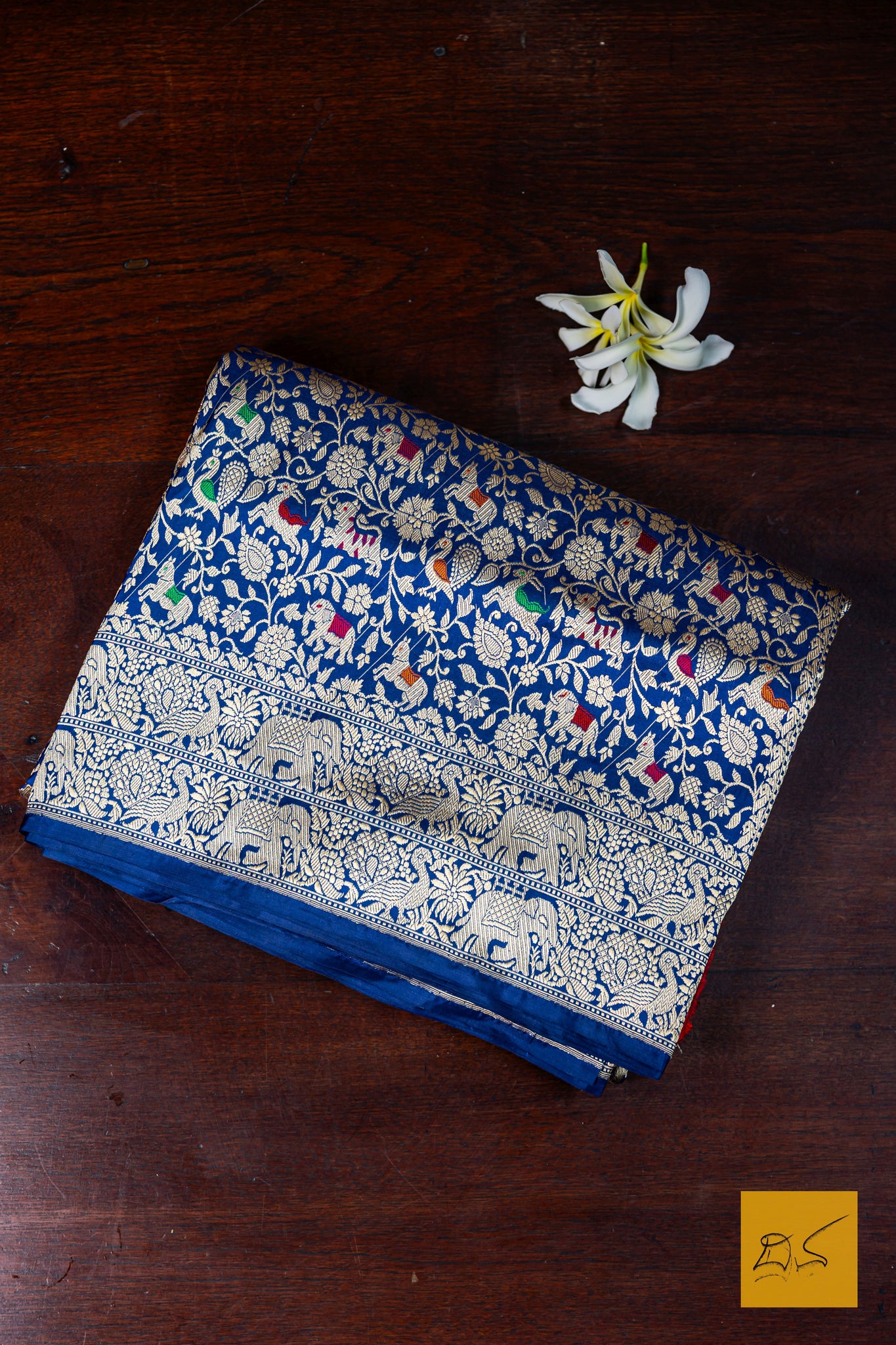 Lokamatha- Blue Shikargah Banarasi Katan Silk Handwoven Saree