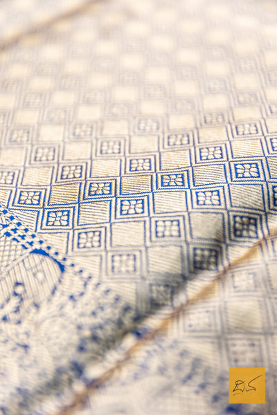 Lokamatha- Blue Shikargah Banarasi Katan Silk Handwoven Saree