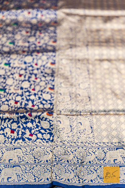 Lokamatha- Blue Shikargah Banarasi Katan Silk Handwoven Saree