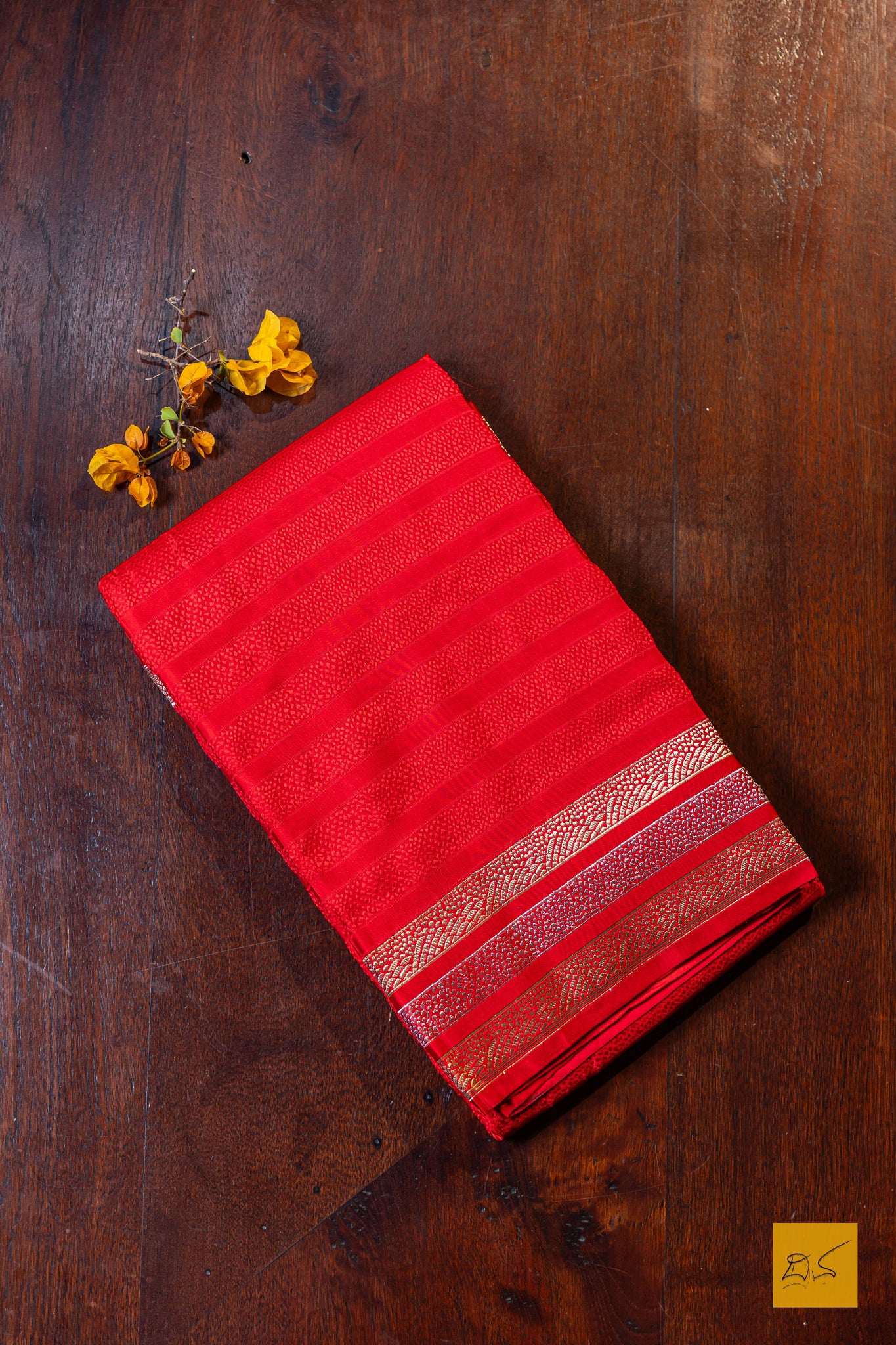 Punyakeerthi- Red Banarasi Satin Silk Handwoven Saree