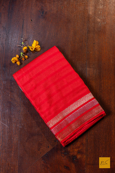 Punyakeerthi- Red Banarasi Satin Silk Handwoven Saree