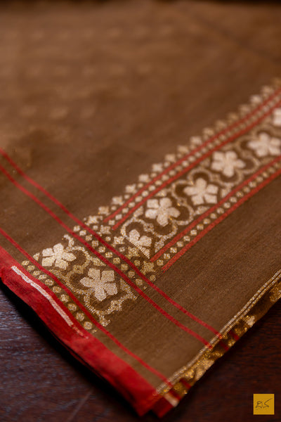 Aprameya- Brown Banarasi Pure Cotton Handwoven Saree