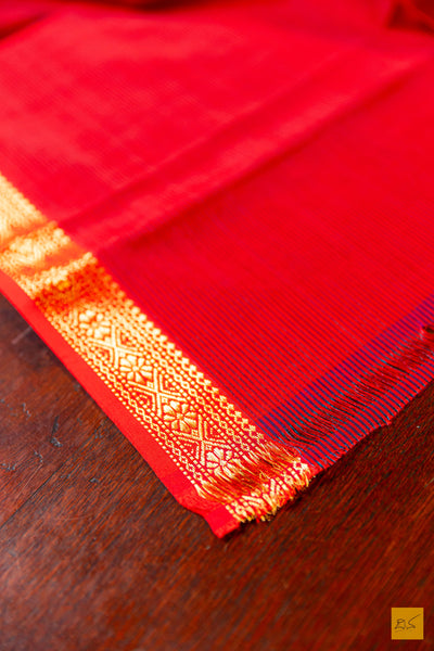 Kamalakshi- Orange Maheshwari Garbh Reshmi Handwoven Saree