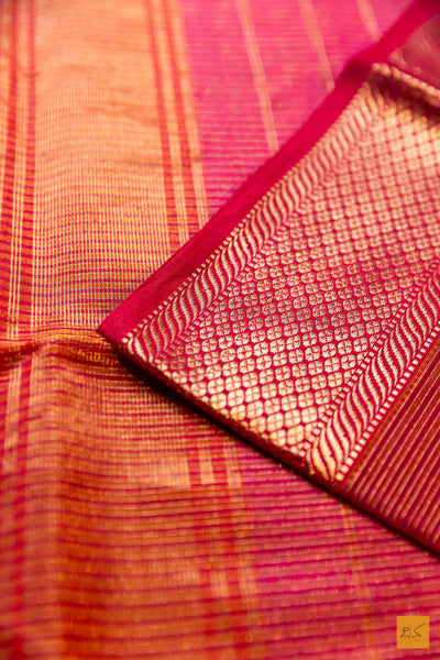 Poornima- Pink Tissue Maheshwari Silk Cotton Handwoven Saree