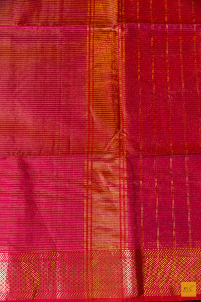 Poornima- Pink Tissue Maheshwari Silk Cotton Handwoven Saree