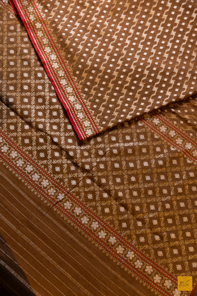 Aprameya- Brown Banarasi Pure Cotton Handwoven Saree
