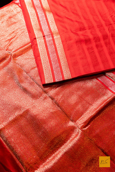 Punyakeerthi- Red Banarasi Satin Silk Handwoven Saree