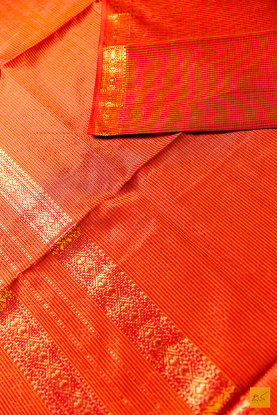 Kamalakshi- Orange Maheshwari Garbh Reshmi Handwoven Saree