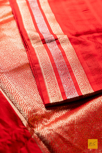 Punyakeerthi- Red Banarasi Satin Silk Handwoven Saree