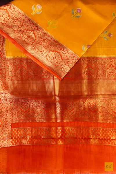 Mango Yellow Banarasi Organza Handwoven Saree
