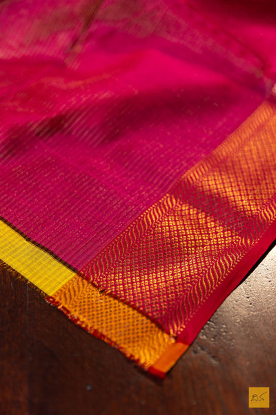 Poornima- Pink Tissue Maheshwari Silk Cotton Handwoven Saree