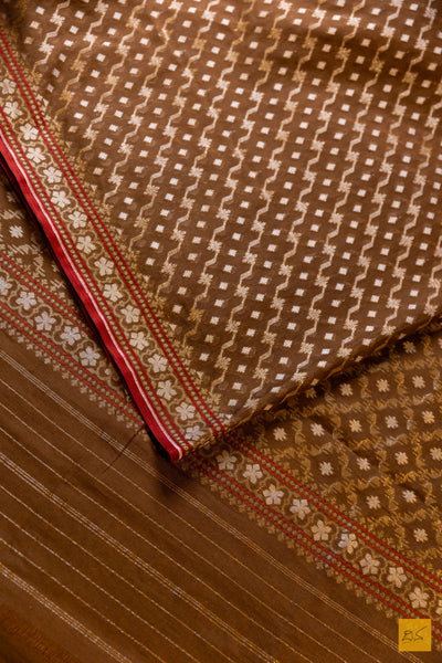 Aprameya- Brown Banarasi Pure Cotton Handwoven Saree