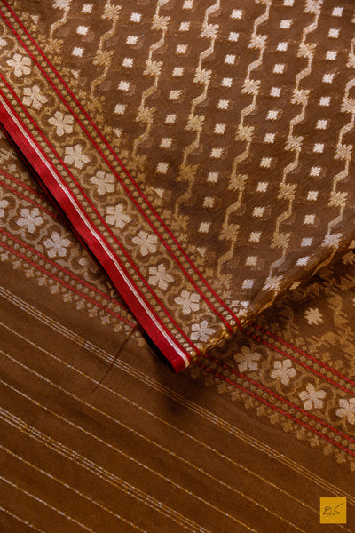 Aprameya- Brown Banarasi Pure Cotton Handwoven Saree