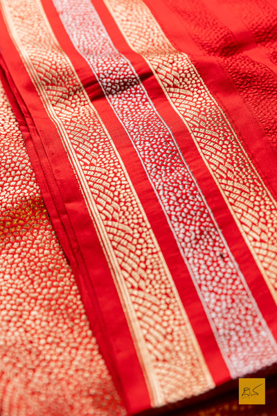Punyakeerthi- Red Banarasi Satin Silk Handwoven Saree