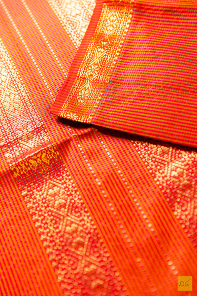 Kamalakshi- Orange Maheshwari Garbh Reshmi Handwoven Saree