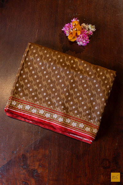 Aprameya- Brown Banarasi Pure Cotton Handwoven Saree