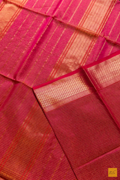 Poornima- Pink Tissue Maheshwari Silk Cotton Handwoven Saree