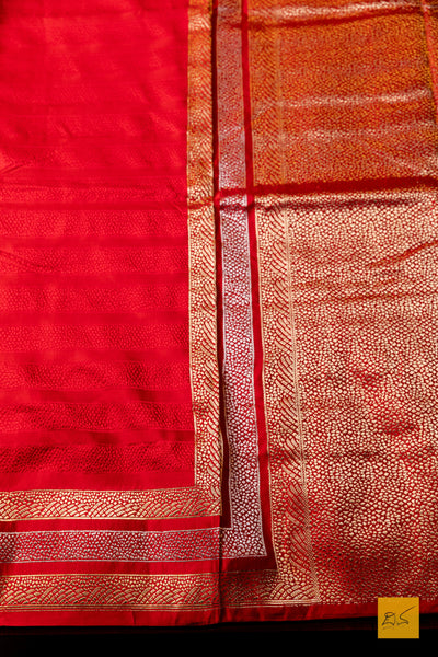 Punyakeerthi- Red Banarasi Satin Silk Handwoven Saree