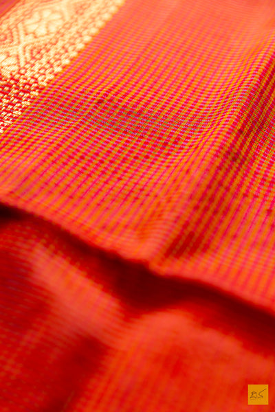 Kamalakshi- Orange Maheshwari Garbh Reshmi Handwoven Saree