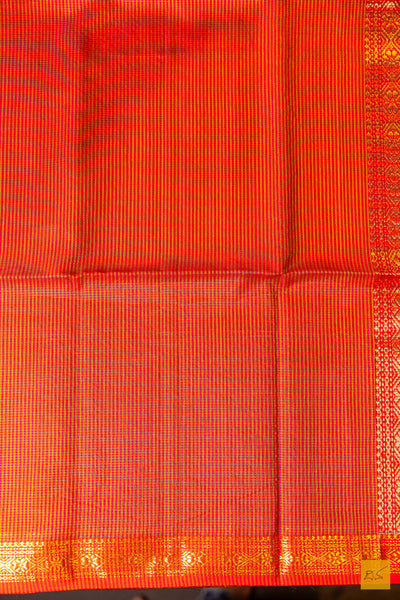 Kamalakshi- Orange Maheshwari Garbh Reshmi Handwoven Saree