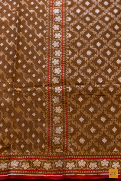 Aprameya- Brown Banarasi Pure Cotton Handwoven Saree