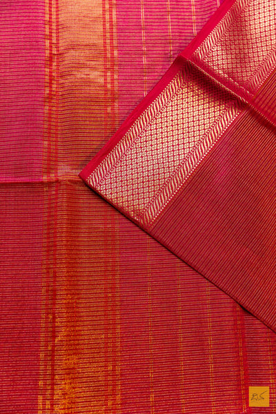 Poornima- Pink Tissue Maheshwari Silk Cotton Handwoven Saree